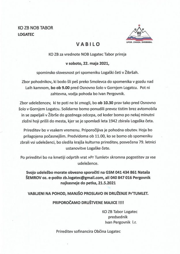 Pohod k spomeniku Logaški četi 22.5.2021