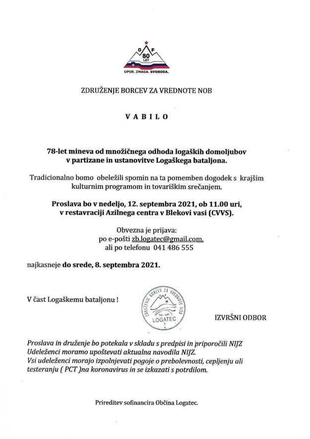 Proslava ob 78-letnici ustanovitve Logaškega bataljona 12.9 Proslava ob 78-letnici ustanovitve Logaškega bataljona 12.9