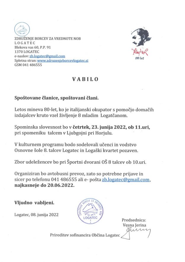 Spominska slovesnost v Ljubgojni pri Horjulu 2022