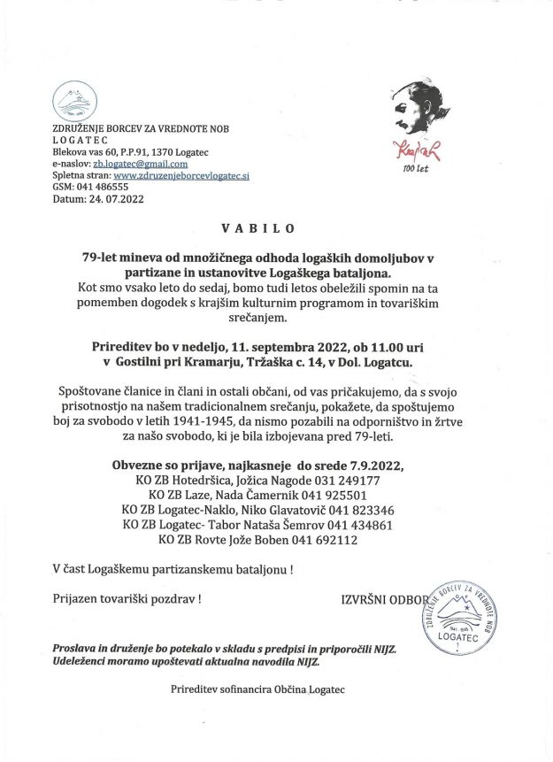 Vabilo Logaški bataljon 2022