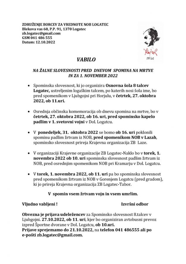 Vabilo – komemoracije 2022