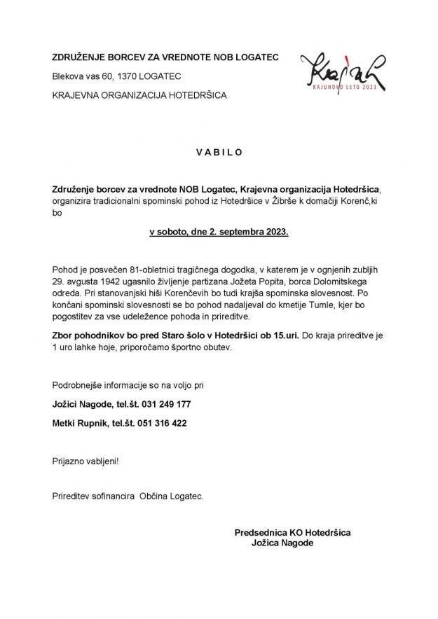 VABILO POHOD 2.9.2023