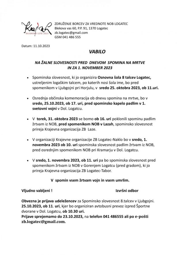 Vabilo- komemoracije 2023