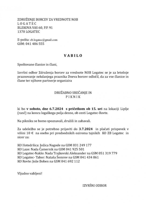 Vabilo na piknik