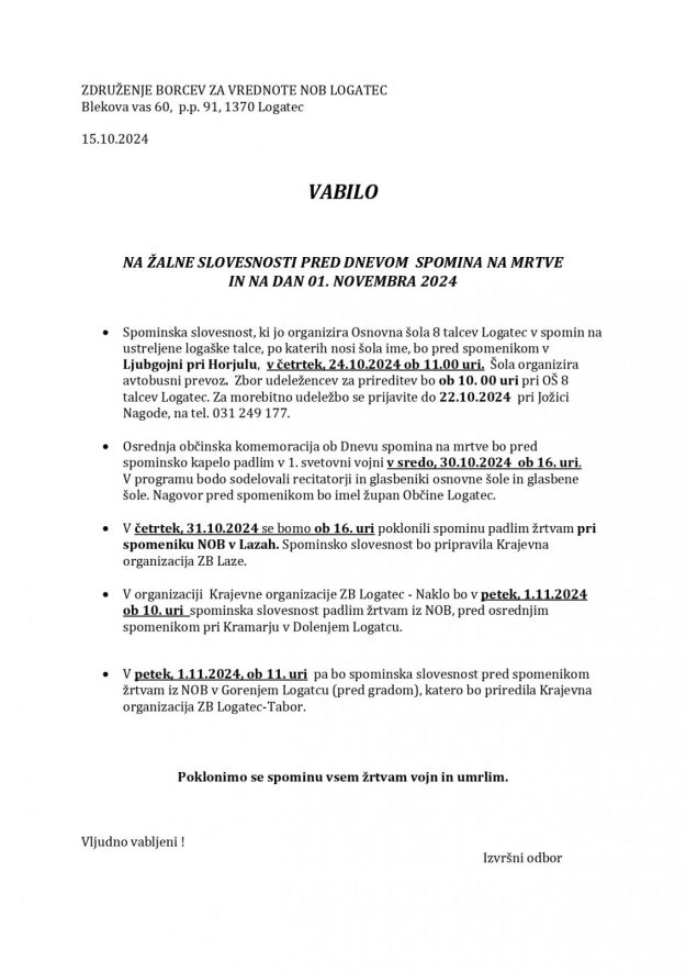 Vabilo – komemoracije 2024