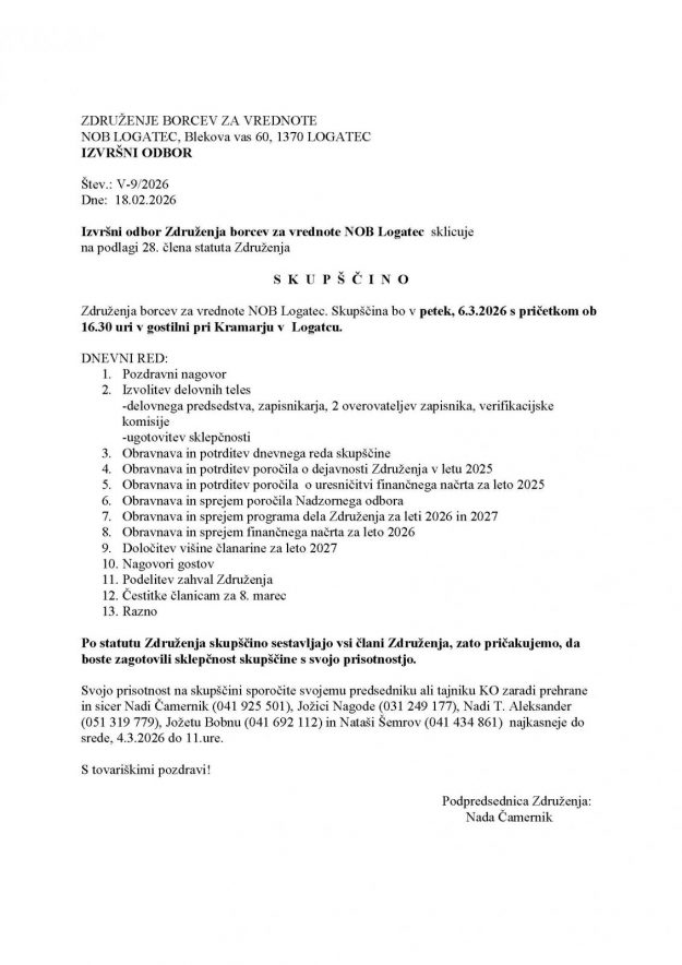 Sklep o sklicu Skup. 6.3.2026